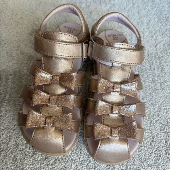 Stride Rite 360 Clary Rose Gold Glittery Bow Sandals Toddler Girls Size 11M - Picture 3 of 12
